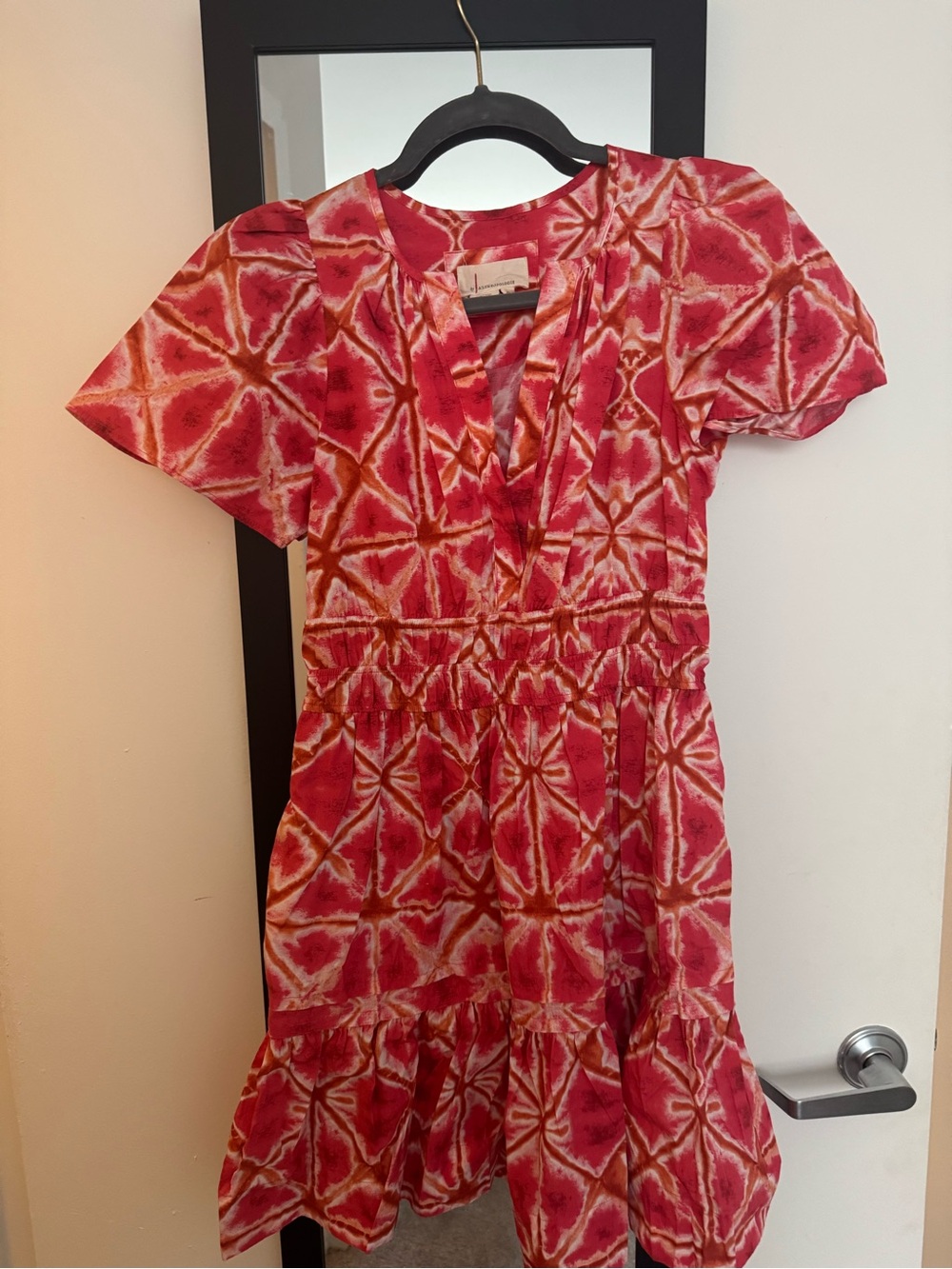 Anthropologie Red and Cream Tie-Dye Mini Dress